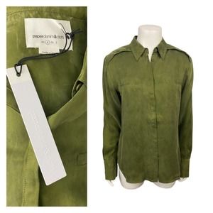 NWT Green Button Up Blouse Hi Low Cut / Women’s Small